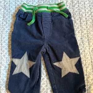 Baby Boden Navy Corduroy Pants with Green Striped Waistband